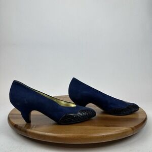 Womens Walter Steiger Vintage Blue Suede Snakeskin Slip On Pumps Heels Size 5.5
